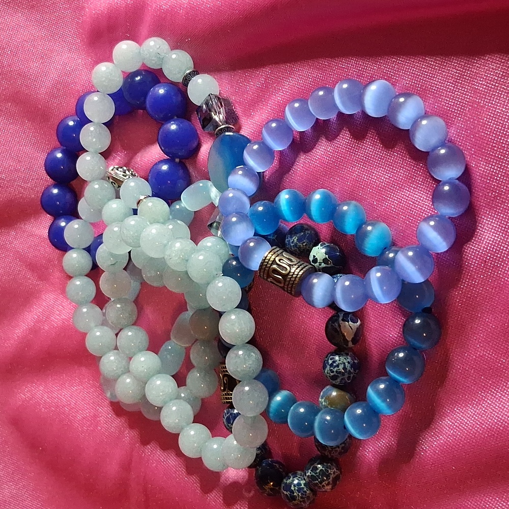 8 Blue Tone Gemstone Braclets - image 1